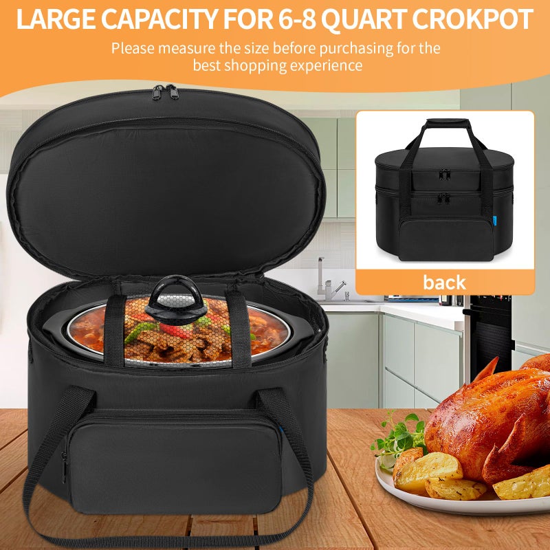 LASUK Double-Layer Slow Cooker Travel Bag Compatible with 6, 7, 8 Quart Crock-Pot, Insulated Travel Carrier with Easy to Clean Lining, Black - Image 3