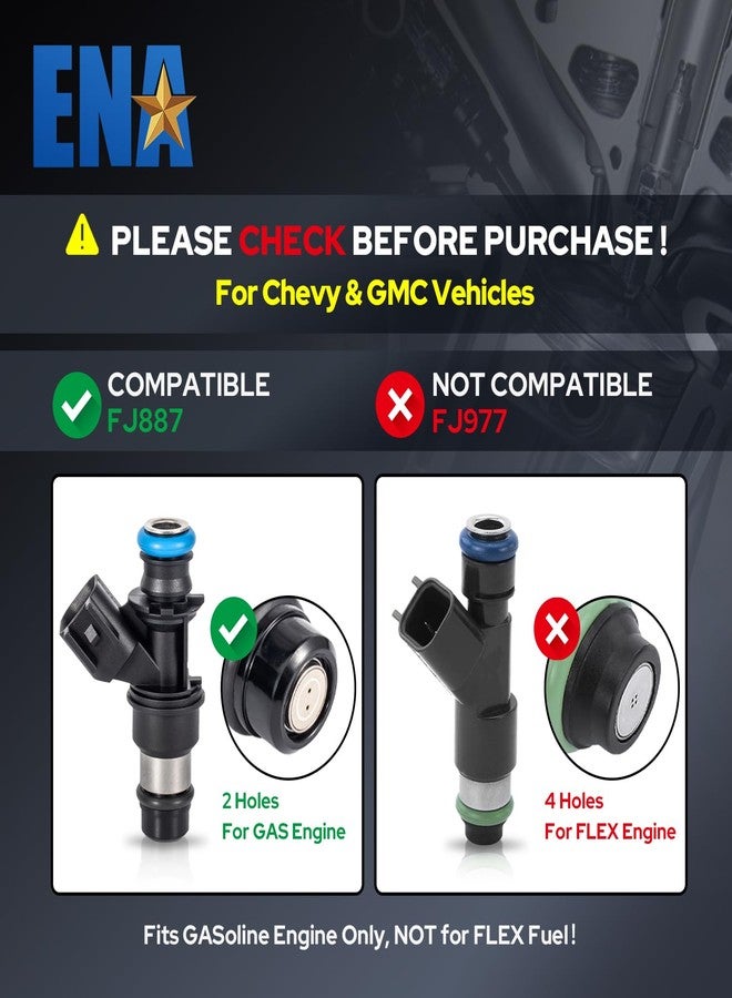 إي أن أه مجموعة ENA من 8 حاقنات وقود متوافقة مع سيارات بويك، كاديلاك، شيفروليه، جي إم سي، هامر، ساب، رينيير، إسكاليد، سيلفرادو، سابربان، تريل بليزر، كانيون، سييرا، يوكون، H3T 9-7x V8 6.0L موديلات 2005-2009، بديل لـ FJ887 - Image 2