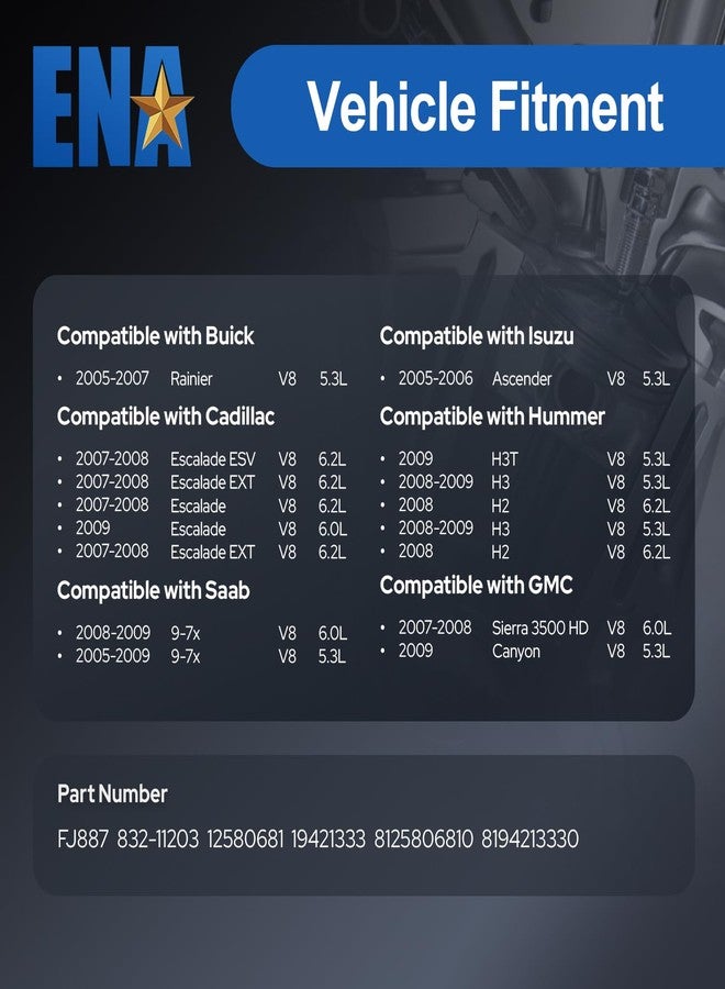 إي أن أه مجموعة ENA من 8 حاقنات وقود متوافقة مع سيارات بويك، كاديلاك، شيفروليه، جي إم سي، هامر، ساب، رينيير، إسكاليد، سيلفرادو، سابربان، تريل بليزر، كانيون، سييرا، يوكون، H3T 9-7x V8 6.0L موديلات 2005-2009، بديل لـ FJ887 - Image 4