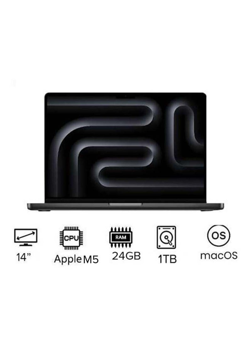 Apple MacBook Pro MDE34 | 14 Inch Display | Apple M5 Chip | 10-Core CPU And 10-Core GPU | 24GB RAM | 1TB SSD | macOS | English Keyboard | International Version | English Space Black - Image 1