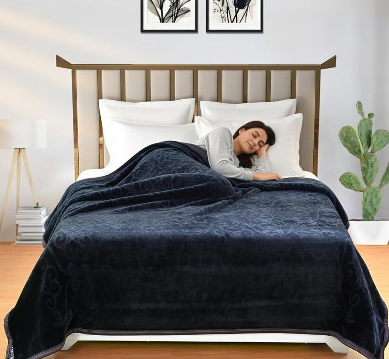 Goyal's 500 TC Mink Blanket Double Bed | Super Soft Heavy Warm Blanket | Floral Embossed Design | 87 x 85 Inches, Pack of 1, Breathable - Grey - Image 3