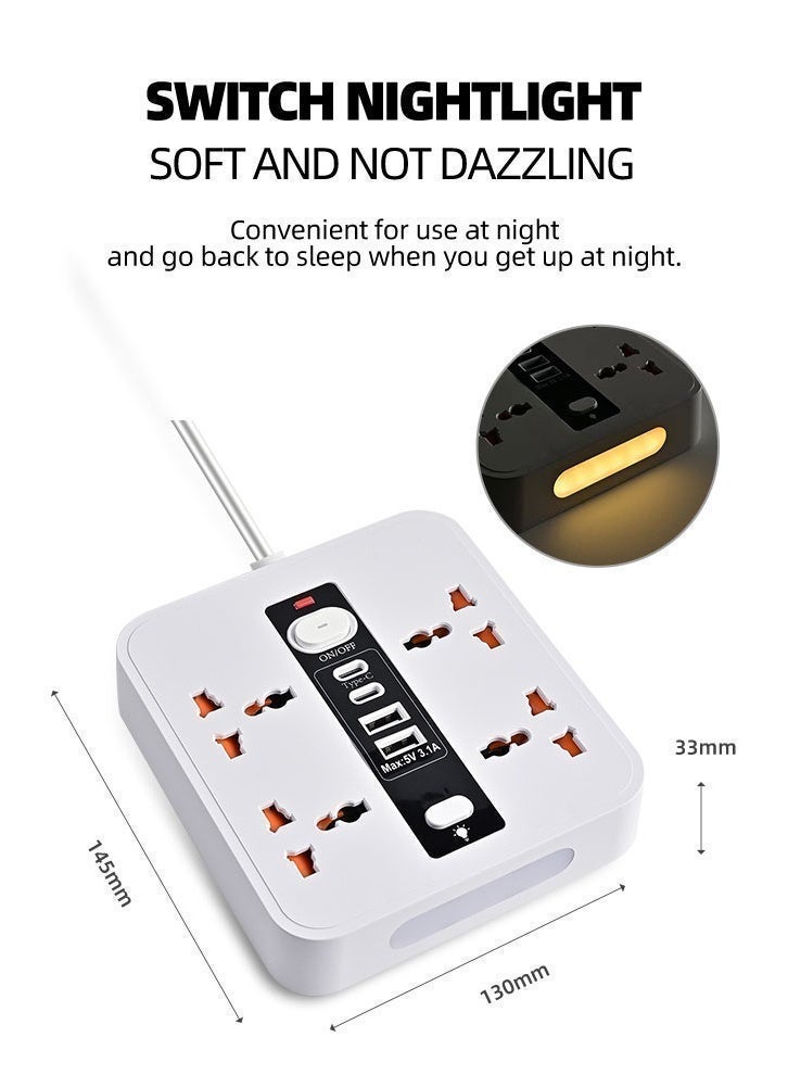 2/10 Meter Universal Socket, USB Charging Socket, Night light function, White Extension Plug, Power Plug, Power Adapter, Power Connector - Image 4