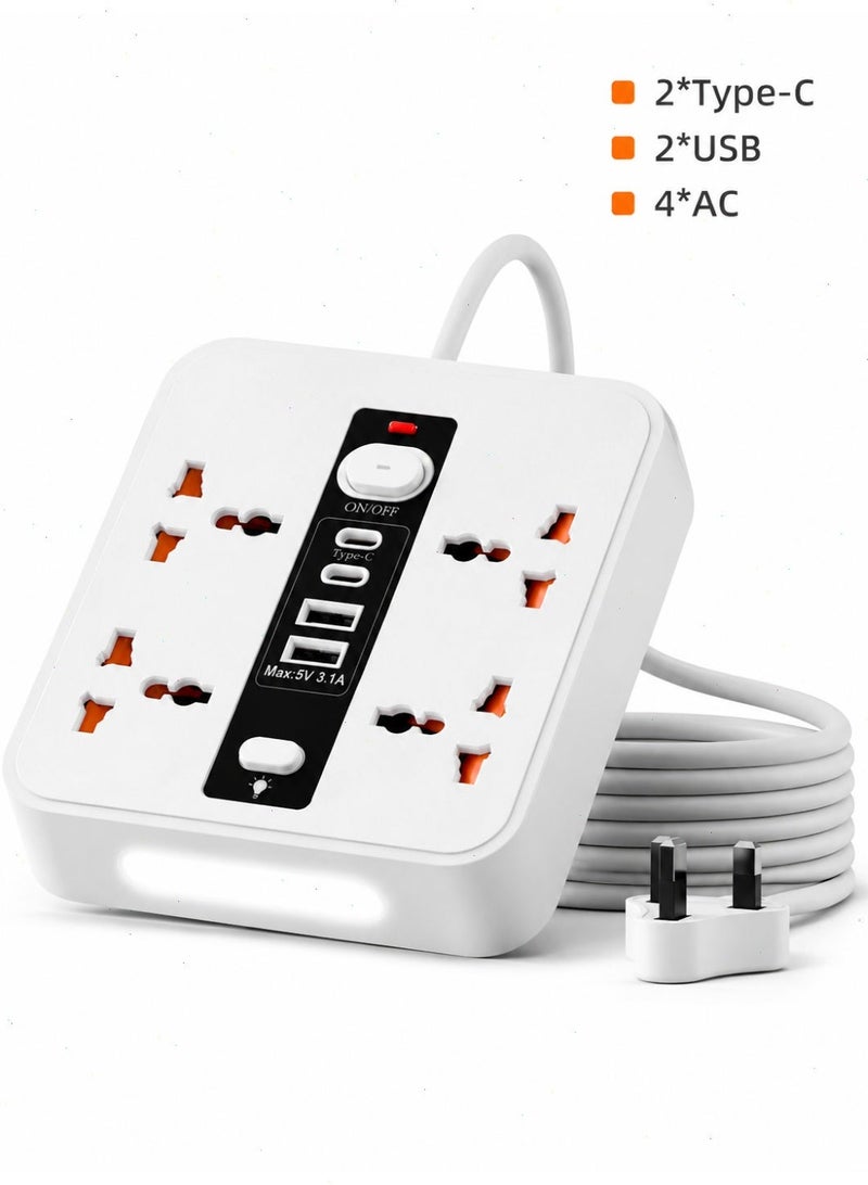 2/10 Meter Universal Socket, USB Charging Socket, Night light function, White Extension Plug, Power Plug, Power Adapter, Power Connector - Image 5