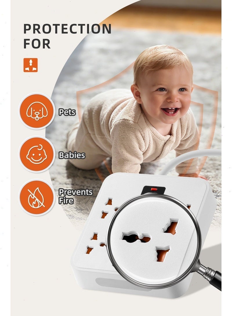 2/10 Meter Universal Socket, USB Charging Socket, Night light function, White Extension Plug, Power Plug, Power Adapter, Power Connector - Image 3