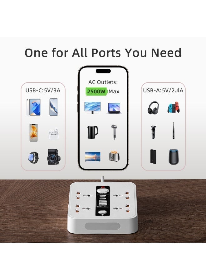 2/10 Meter Universal Socket, USB Charging Socket, Night light function, White Extension Plug, Power Plug, Power Adapter, Power Connector - Image 2