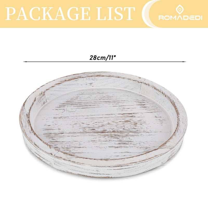 Romadedi Rustic Wooden Tray Candle Holder - Round Wood Decorative Pillar Candle Tray for Coffee Table Farmhouse Kitchen Countertop Organizer Home Decor Wedding Centerpiece, Distressed White - Image 5