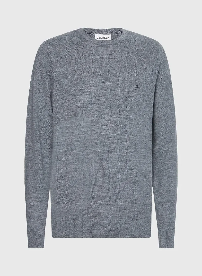 Calvin Klein Mid Grey Heather Merino Wool Jumper for Men | Best Price UAE