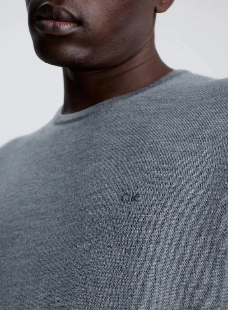 Calvin Klein Mid Grey Heather Merino Wool Jumper for Men | Best Price UAE