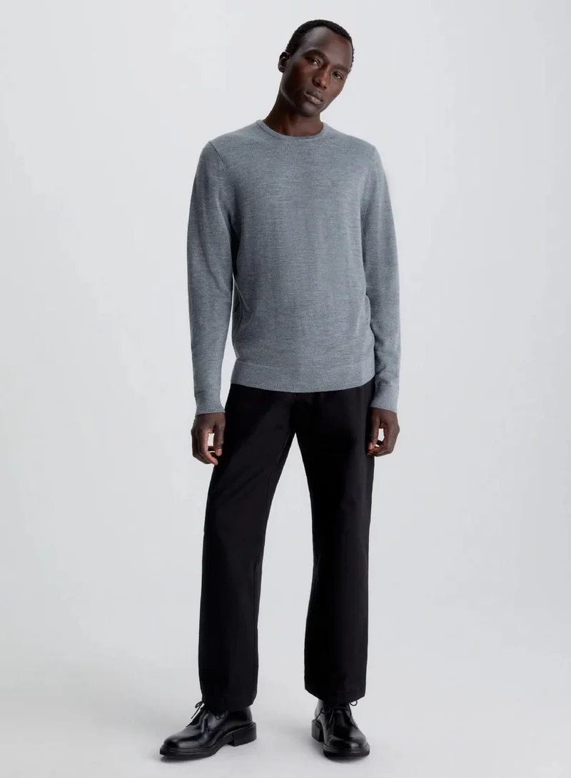 Calvin Klein Mid Grey Heather Merino Wool Jumper for Men | Best Price UAE
