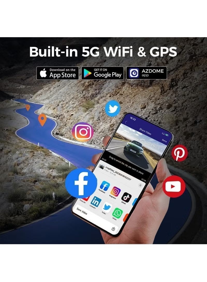 AZDOME 4 Channel 360° Dash Cam Inside with 128GB eMMC, 4K+2K+1K+1K Dashcam 5G WiFi  IR Night Vision, Voice Control, Parking Mode, Fatigue Driving Reminder - Image 5