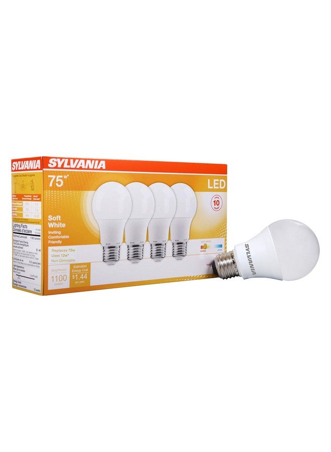 LEDVANCE SYLVANIA LED Light Bulb, 75W Equivalent A19, Efficient 12W, Medium Base, Frosted Finish, 1100 Lumens, Soft White - 4 Pack (78097) - Image 1
