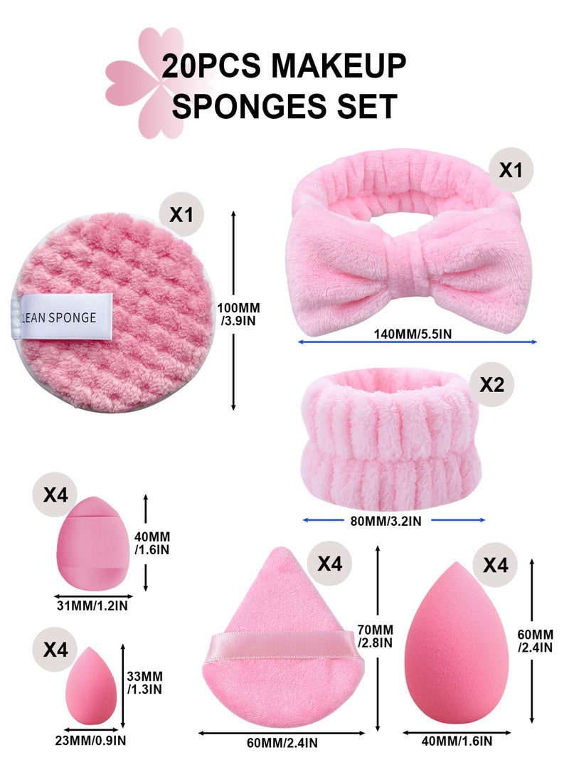 هومار كيت مجموعة إسفنجات مكياج مكونة من 20 قطعة، مجموعة إسفنجات مزج متعددة الألوان مع عصابة رأس ومنفاخات بودرة وإسفنجة تنظيف وأساور معصم، إسفنجات تجميل متوسطة الحجم صغيرة الحجم لتحديد الوجه والعين والزوايا (وردي) - Image 4