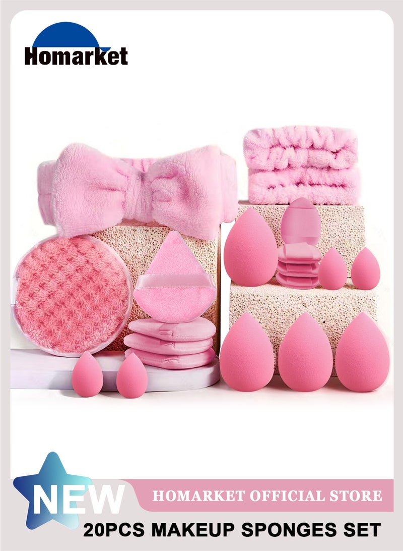 هومار كيت مجموعة إسفنجات مكياج مكونة من 20 قطعة، مجموعة إسفنجات مزج متعددة الألوان مع عصابة رأس ومنفاخات بودرة وإسفنجة تنظيف وأساور معصم، إسفنجات تجميل متوسطة الحجم صغيرة الحجم لتحديد الوجه والعين والزوايا (وردي) - Image 1