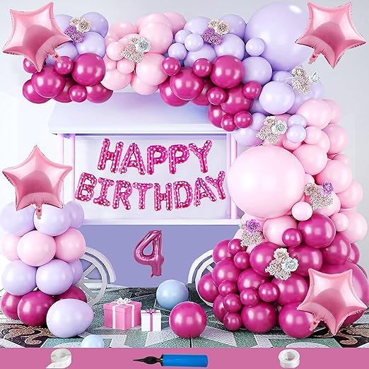 BRIJBAZAAR Star Theme Fourth 4th Birthday Decoration Items For Girls Party Decoration Kit Balloon Combo Pack Of 84 Pcs Pink - Image 1