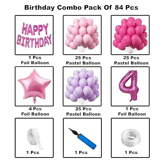 BRIJBAZAAR Star Theme Fourth 4th Birthday Decoration Items For Girls Party Decoration Kit Balloon Combo Pack Of 84 Pcs Pink - Image 2