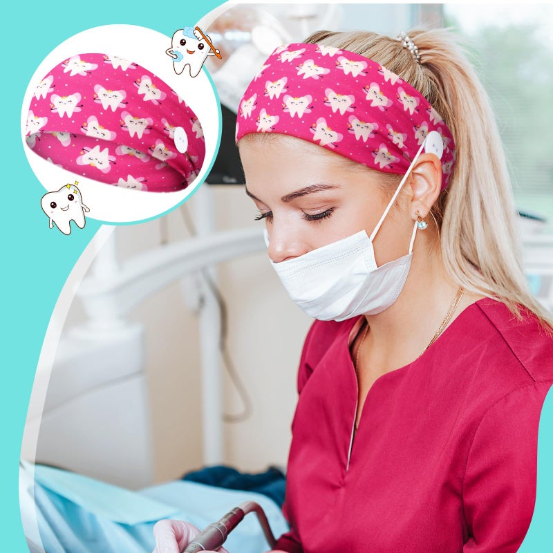 Jexine 12 Pcs Nurse Headbands for Women Non Slip Nursing Headbands with Buttons Dental Assistant Accessories Hygienist Doctor Gifts Elastic Hair Bands(Dental Practitioner) - Image 4