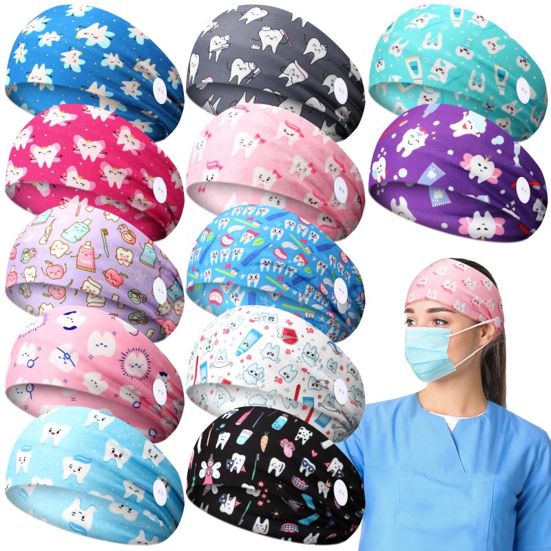 Jexine 12 Pcs Nurse Headbands for Women Non Slip Nursing Headbands with Buttons Dental Assistant Accessories Hygienist Doctor Gifts Elastic Hair Bands(Dental Practitioner) - Image 1