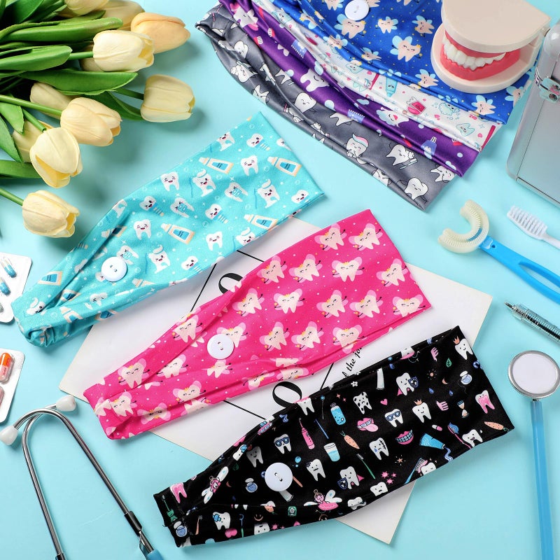 Jexine 12 Pcs Nurse Headbands for Women Non Slip Nursing Headbands with Buttons Dental Assistant Accessories Hygienist Doctor Gifts Elastic Hair Bands(Dental Practitioner) - Image 3