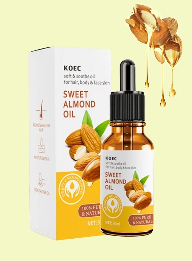 KOEC 50ml Sweet Almond Oil for Nourishes Skin Hair Care Oil Nail Cuticle Oil Body Massage Oil Moisturizing Facial Oil Natural Almond Essential Oil Skin Brightening Nourishing Body Oil - Image 1