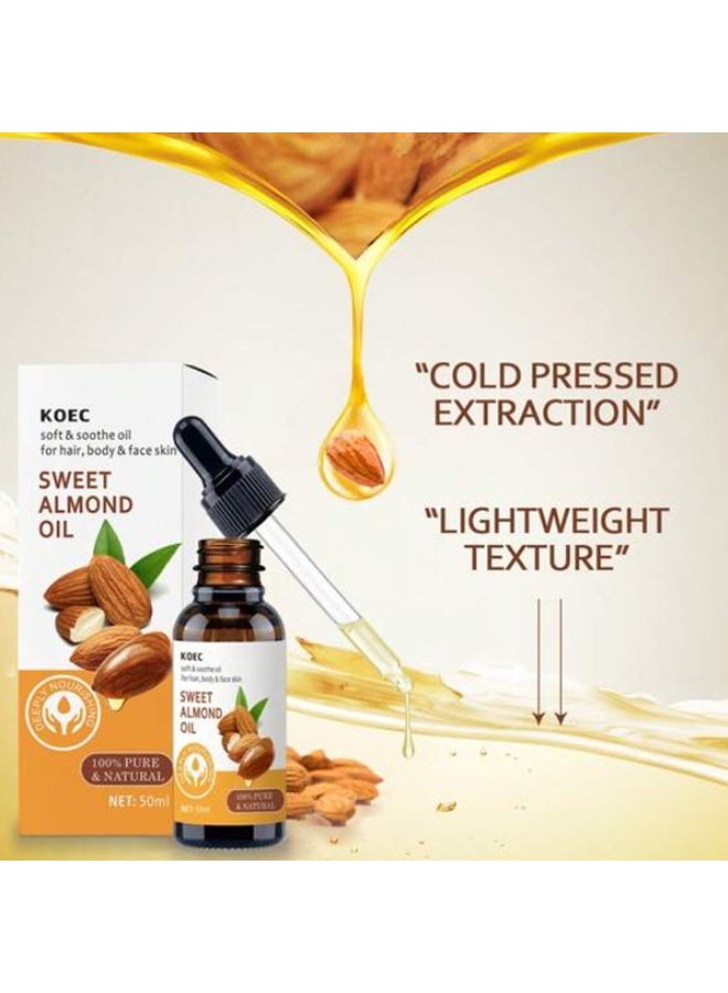 KOEC 50ml Sweet Almond Oil for Nourishes Skin Hair Care Oil Nail Cuticle Oil Body Massage Oil Moisturizing Facial Oil Natural Almond Essential Oil Skin Brightening Nourishing Body Oil - Image 4