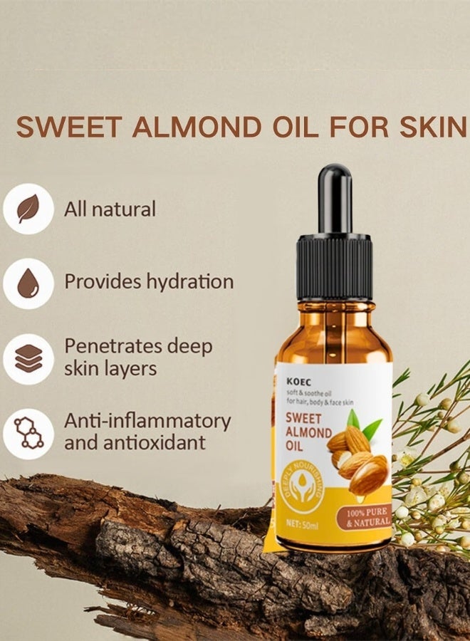 KOEC 50ml Sweet Almond Oil for Nourishes Skin Hair Care Oil Nail Cuticle Oil Body Massage Oil Moisturizing Facial Oil Natural Almond Essential Oil Skin Brightening Nourishing Body Oil - Image 2