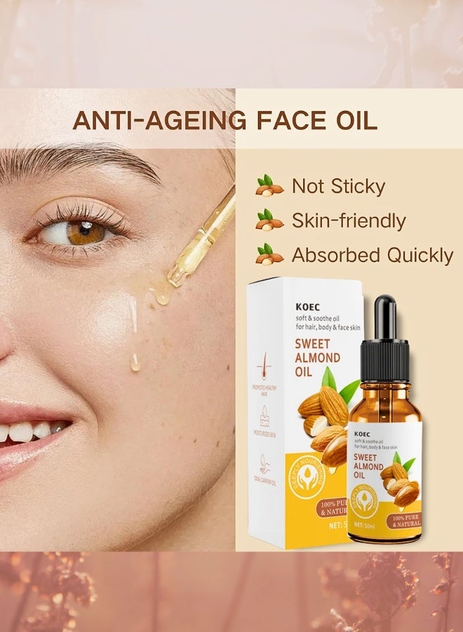 KOEC 50ml Sweet Almond Oil for Nourishes Skin Hair Care Oil Nail Cuticle Oil Body Massage Oil Moisturizing Facial Oil Natural Almond Essential Oil Skin Brightening Nourishing Body Oil - Image 3