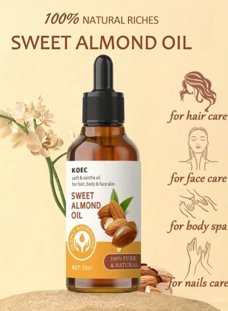 KOEC 50ml Sweet Almond Oil for Nourishes Skin Hair Care Oil Nail Cuticle Oil Body Massage Oil Moisturizing Facial Oil Natural Almond Essential Oil Skin Brightening Nourishing Body Oil - Image 5
