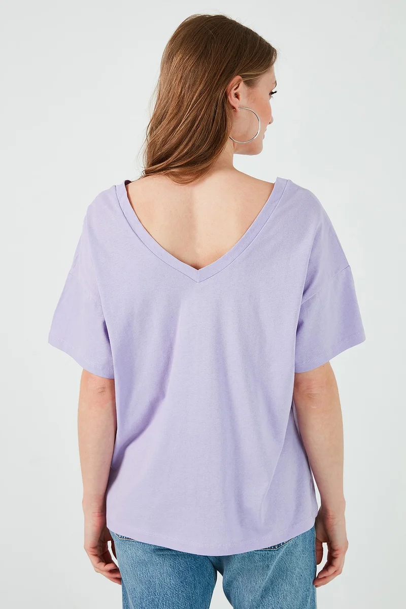 ليلا 100% Cotton Printed V-Neck T Shirt Women's T Shirt 6010022