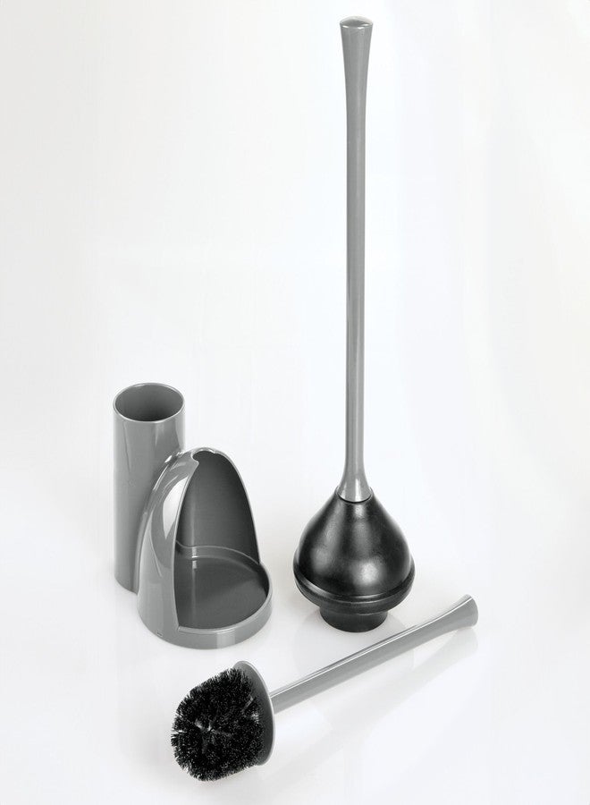 InterDesign iDesign Compact Toilet Set for Bathroom Cleaning and Storage-Gray Bowl Brush/Plunger - Image 4