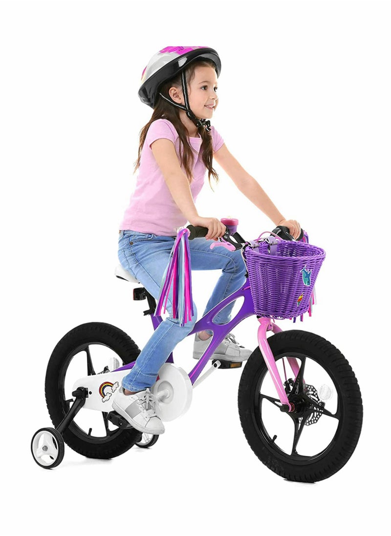 KASTWAVE - Bicycle Basket for Kid, Unicorn Children's Bike Handlebar Wicker Basket Bike Streamers Bell and Stickers, Bike Basket Front Decoration for Girls - Image 1