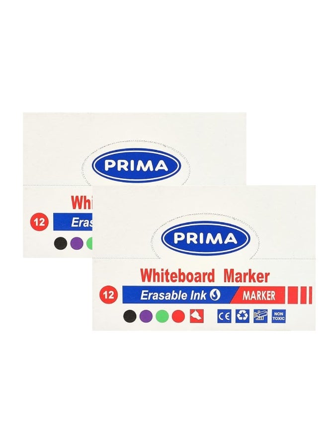 بريما مجموعة من علبتين من أقلام برايما للسبورة البيضاء، باللونين الأسود والأزرق