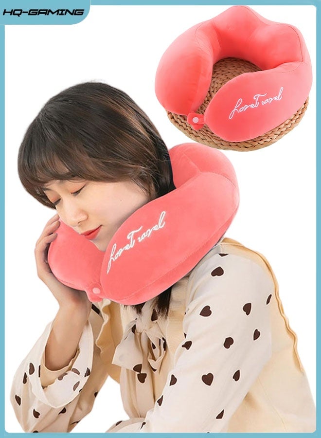 HQ-GAMING Neck Pillow Memory Foam Travel Pillow Neck Pillow with 360-Degree Head Support Comfortable and Lightweight Soft Airplane Travel Pillow Ideal for Sleeping on Airplane Car Train Bus and Home Use (Pink) - Image 1