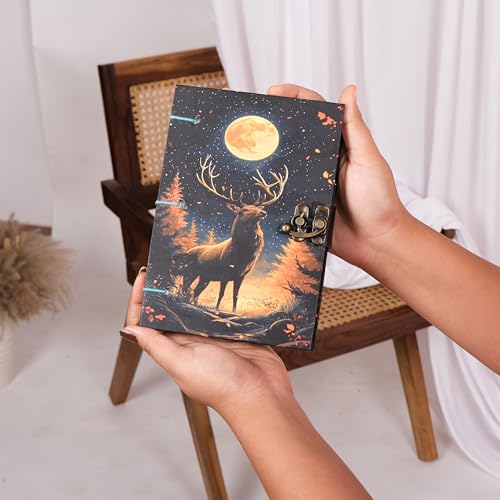CRAFT JUNKY Journal Diary with Handcrafted Box, 5 x 7 Inch Special Binding Unruled Lock Diary for Girls, Art Book with Aesthetic Print Sketch Book for Artists, 200 Acid-Free Pages A5 (DEER) - Image 2