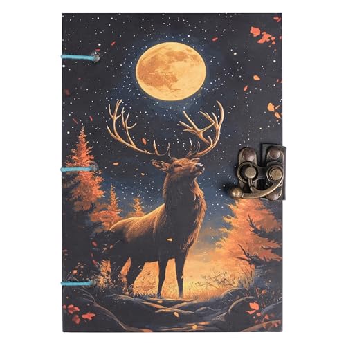 CRAFT JUNKY Journal Diary with Handcrafted Box, 5 x 7 Inch Special Binding Unruled Lock Diary for Girls, Art Book with Aesthetic Print Sketch Book for Artists, 200 Acid-Free Pages A5 (DEER) - Image 1