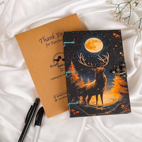 CRAFT JUNKY Journal Diary with Handcrafted Box, 5 x 7 Inch Special Binding Unruled Lock Diary for Girls, Art Book with Aesthetic Print Sketch Book for Artists, 200 Acid-Free Pages A5 (DEER) - Image 3