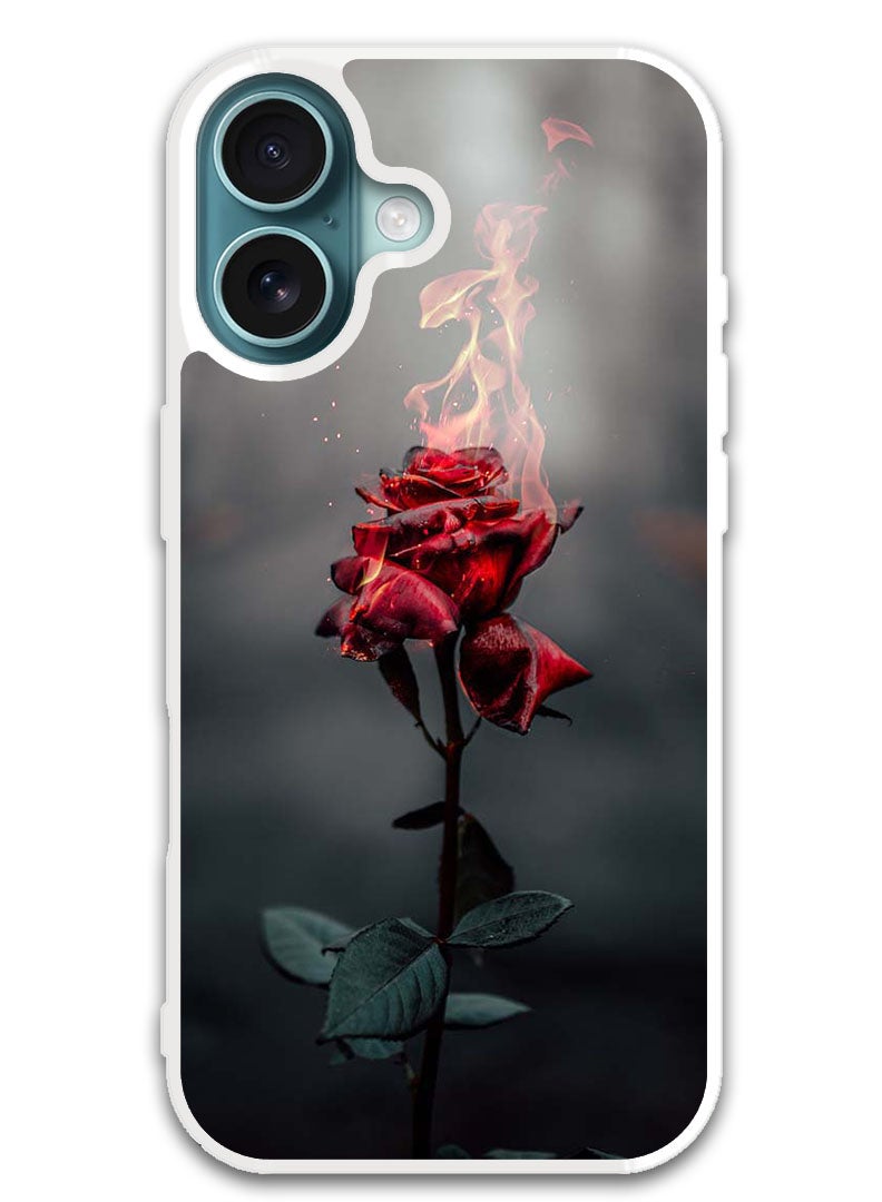Theodor Protective Case Cover For APPLE IPHONE 16 Burning Red Rose (White Bumper) - Image 1