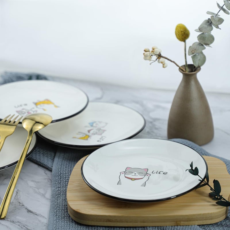 SOCOSY Cute Cartoon Cat Ceramic Seasoning Dishes Sauce Dish Sushi Dipping Bowl Appetizer Plates Tea Bag Holder Serving Dish for Kitchen 6 Inch  - Image 4