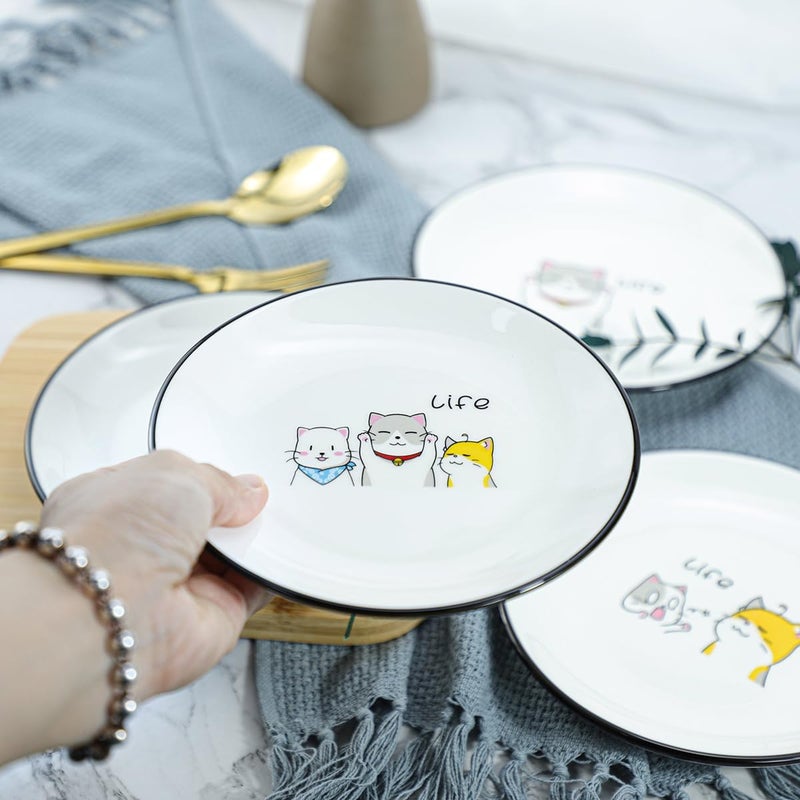 SOCOSY Cute Cartoon Cat Ceramic Seasoning Dishes Sauce Dish Sushi Dipping Bowl Appetizer Plates Tea Bag Holder Serving Dish for Kitchen 6 Inch  - Image 3