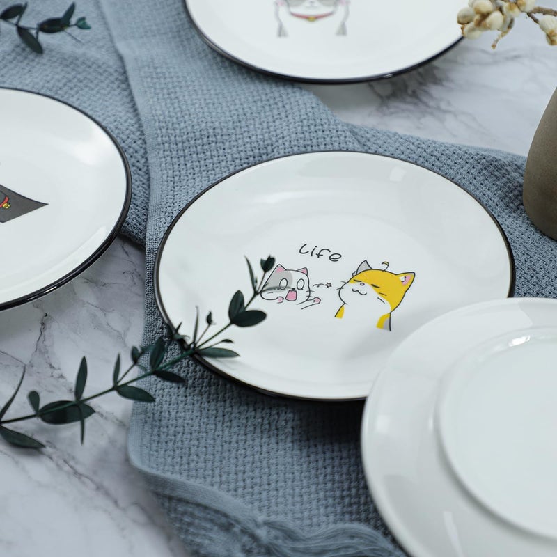 SOCOSY Cute Cartoon Cat Ceramic Seasoning Dishes Sauce Dish Sushi Dipping Bowl Appetizer Plates Tea Bag Holder Serving Dish for Kitchen 6 Inch  - Image 5