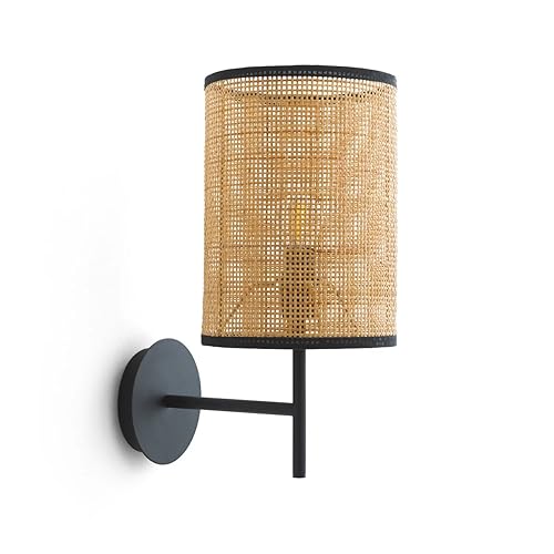 AKWAY Rattan and Webbing Wall Lamps for Living Room | Bamboo Wall Lights for Bedroom | Wicker Wall scones for Home Decoration (Square Webbing) - Image 1