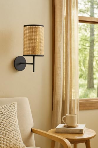 AKWAY Rattan and Webbing Wall Lamps for Living Room | Bamboo Wall Lights for Bedroom | Wicker Wall scones for Home Decoration (Square Webbing) - Image 4