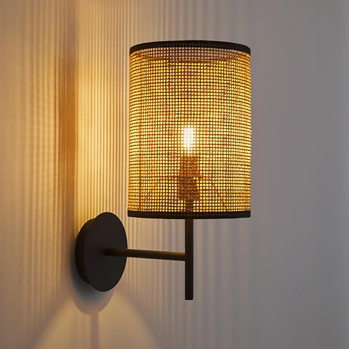 AKWAY Rattan and Webbing Wall Lamps for Living Room | Bamboo Wall Lights for Bedroom | Wicker Wall scones for Home Decoration (Square Webbing) - Image 2