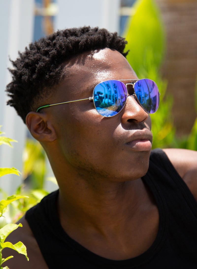 ZAAS Blue Mirrored Aviator Sunglasses – Stylish Men’s UV Protection - Image 1