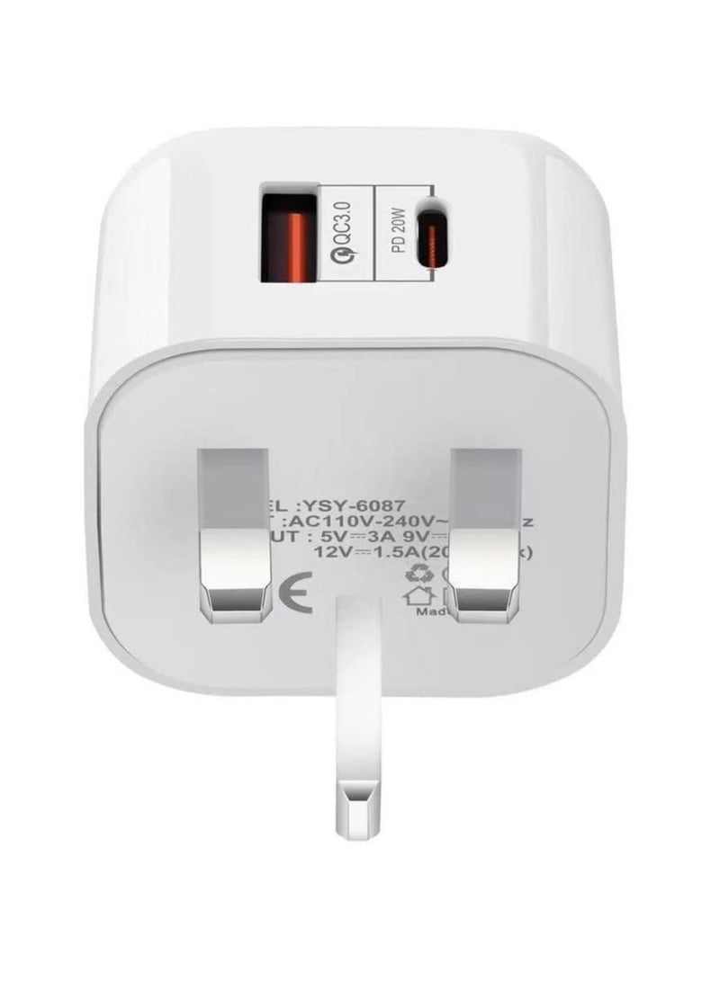 20W USB PD3.0 Fast Recharge,Dual Port Type-C QC3.0 Wall Power Plug for iPhone,iPad,AirPods,Galaxy,Pixel and more (White-T) - Image 2