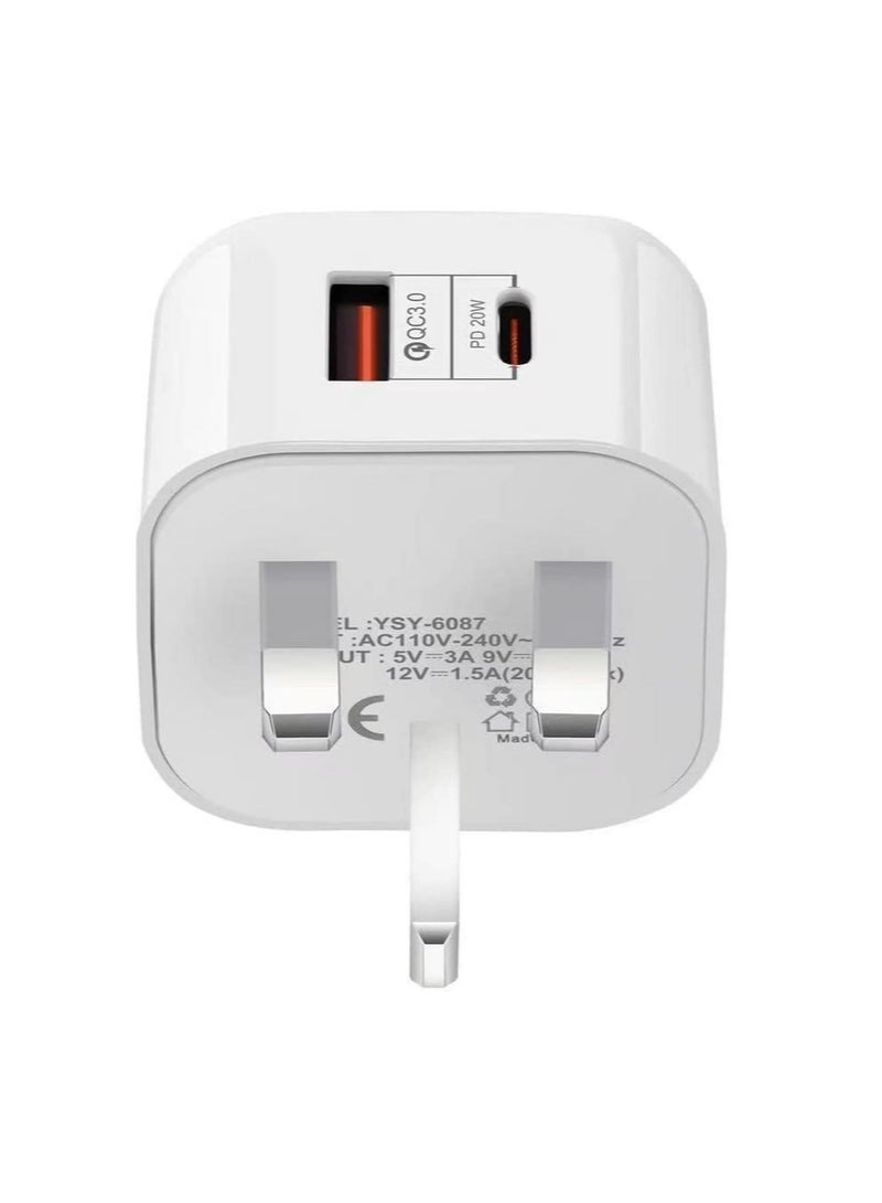 20W USB PD3.0 Fast Recharge,Dual Port Type-C QC3.0 Wall Power Plug for iPhone,iPad,AirPods,Galaxy,Pixel and more (White-T) - Image 3