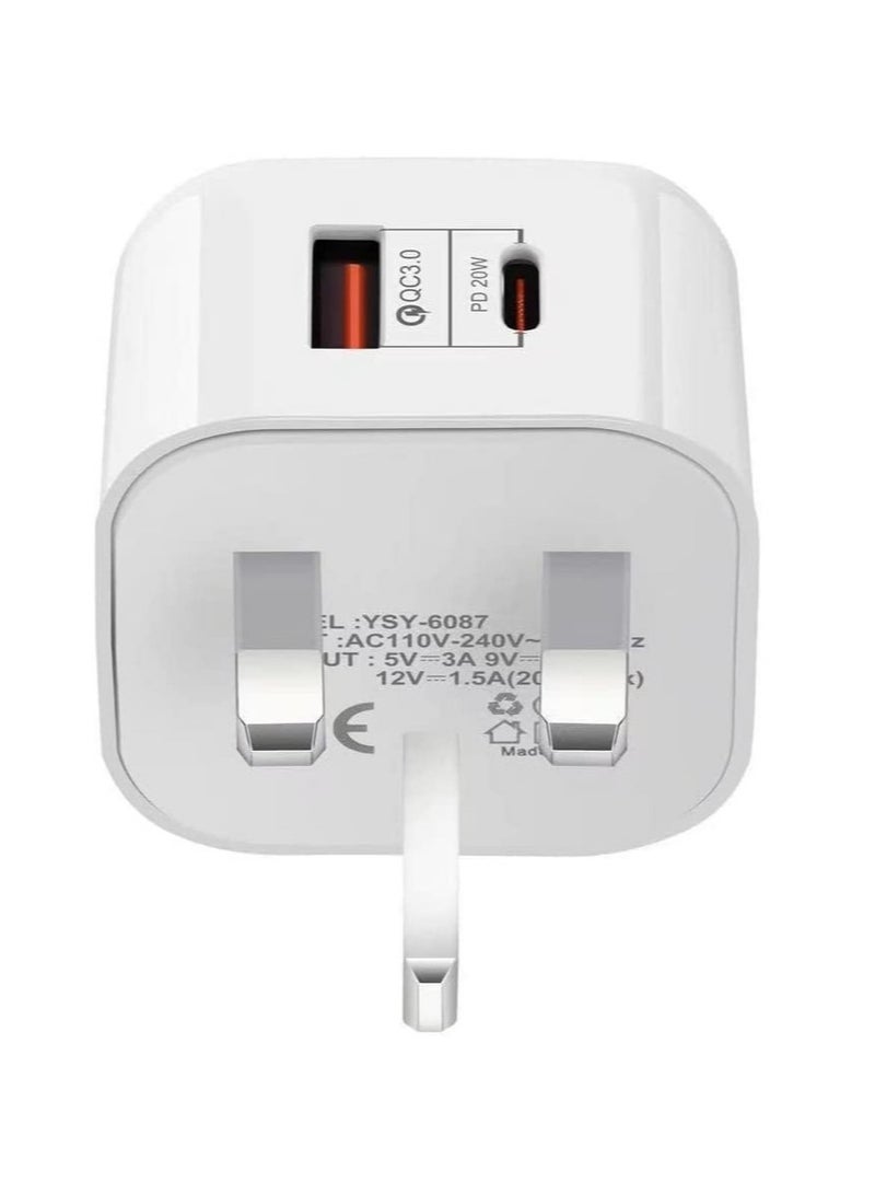20W USB PD3.0 Fast Recharge,Dual Port Type-C QC3.0 Wall Power Plug for iPhone,iPad,AirPods,Galaxy,Pixel and more (White-T) - Image 4