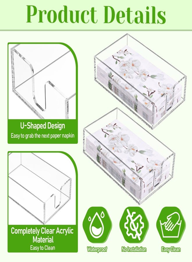 SHENLIU 2 Pack Clear Napkin Holder, 0.16" Thickness Flat Napkin Holder 8.8x5.3x2.5" Acrylic Guest Towel Tray Bathroom Napkins Guest Disposable Holders for Kitchen, Weddings, Party, Hotel, Restaurant - Image 4