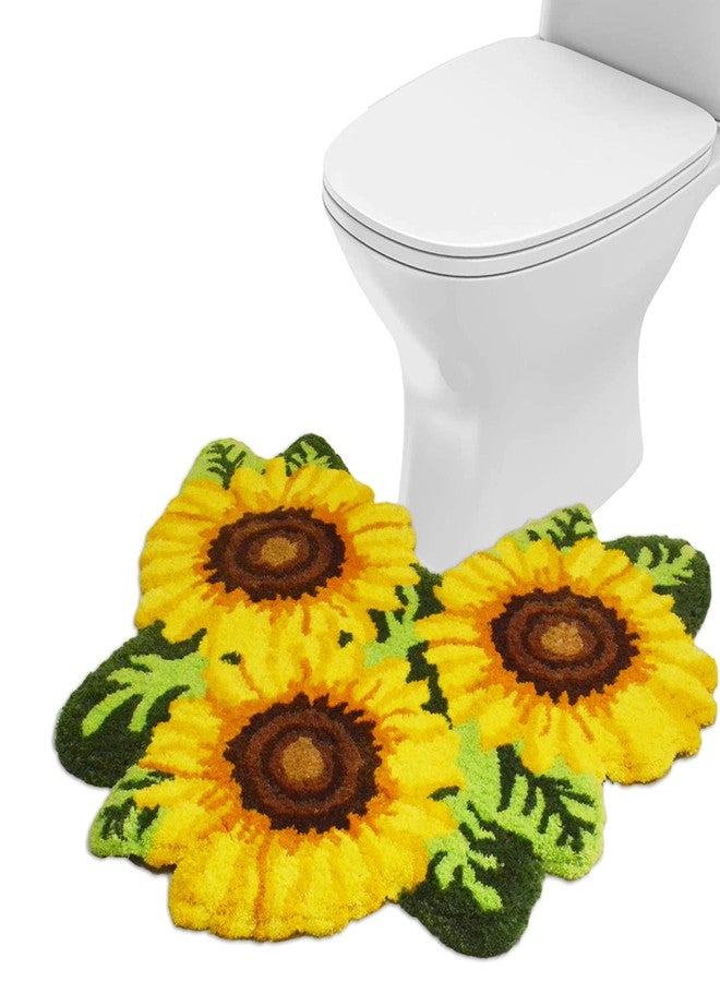 USTIDE Sunflower Bathroom Rug, Floral Toilet Rugs U Shaped Bath Mat, Soft Plush Bath Bathroom Rug Water Absorbent (23.6''X 30'') - Image 3