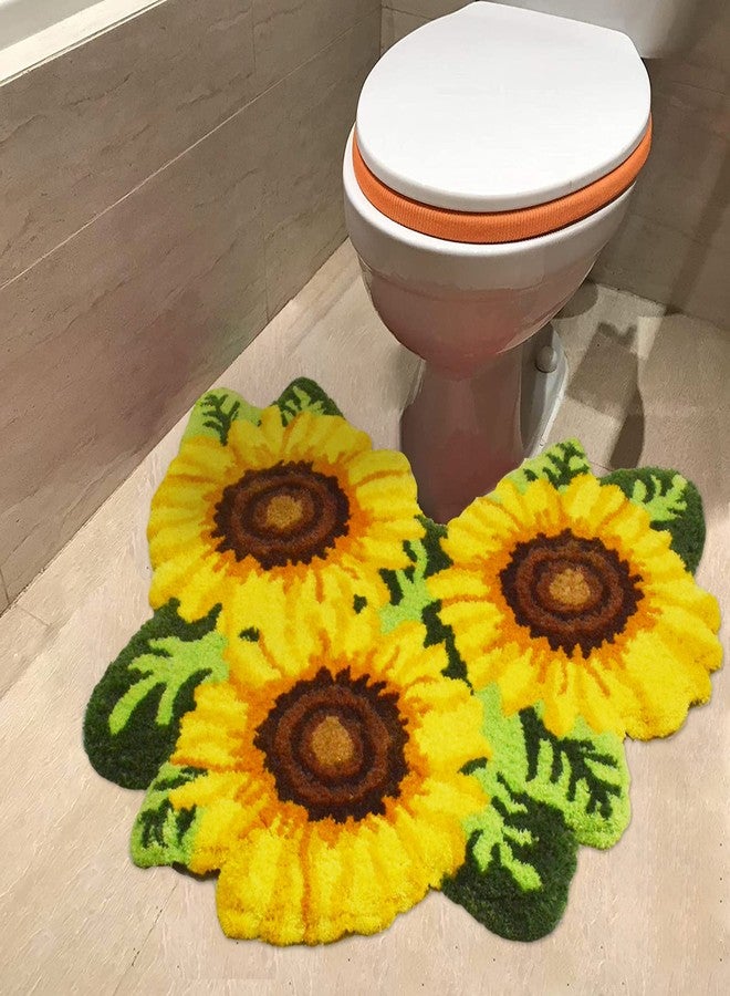 USTIDE Sunflower Bathroom Rug, Floral Toilet Rugs U Shaped Bath Mat, Soft Plush Bath Bathroom Rug Water Absorbent (23.6''X 30'') - Image 1