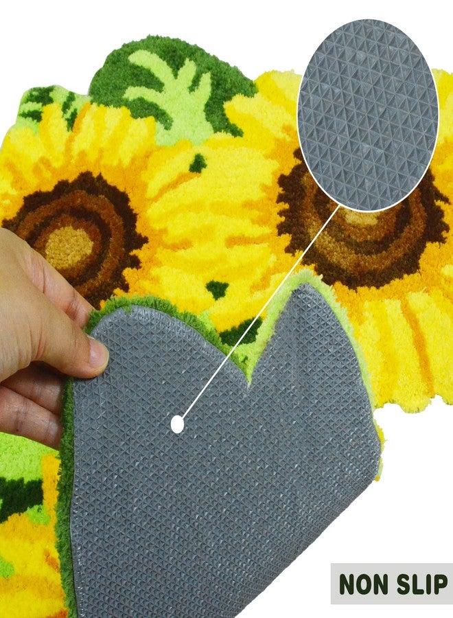 USTIDE Sunflower Bathroom Rug, Floral Toilet Rugs U Shaped Bath Mat, Soft Plush Bath Bathroom Rug Water Absorbent (23.6''X 30'') - Image 4